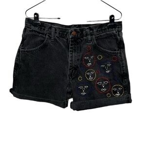 Rare Rustler Embroidered Black Denim Cutoffs Shorts